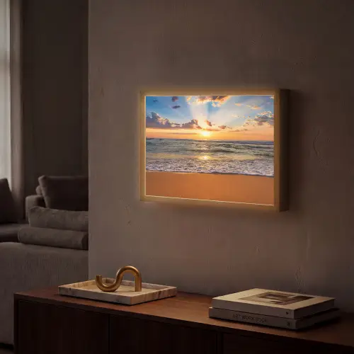 Strand - Zonsondergang - Zee - Wolken - Horizon Light Box met batterij (Wandlamp) middel -sfeer1