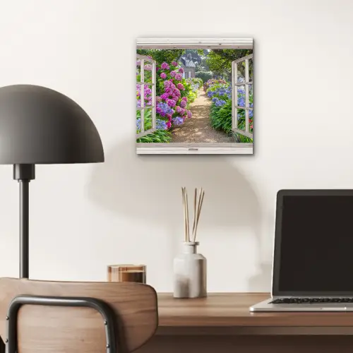 Hortensia - Doorkijk - Bloemen - Zomer - Paars - Pad aluminium wit klein -sfeer5