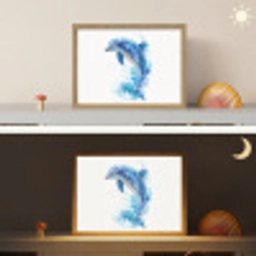 Dolfijn - Water - Blauw Light Box met batterij (Wandlamp kind) middel -sfeer3_kind