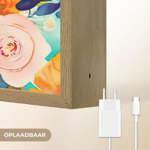 Bloemen - Olieverf - Kleurrijk - Natuur Light Box met batterij (Wandlamp) middel -USP_websiteoplaadbaarNL