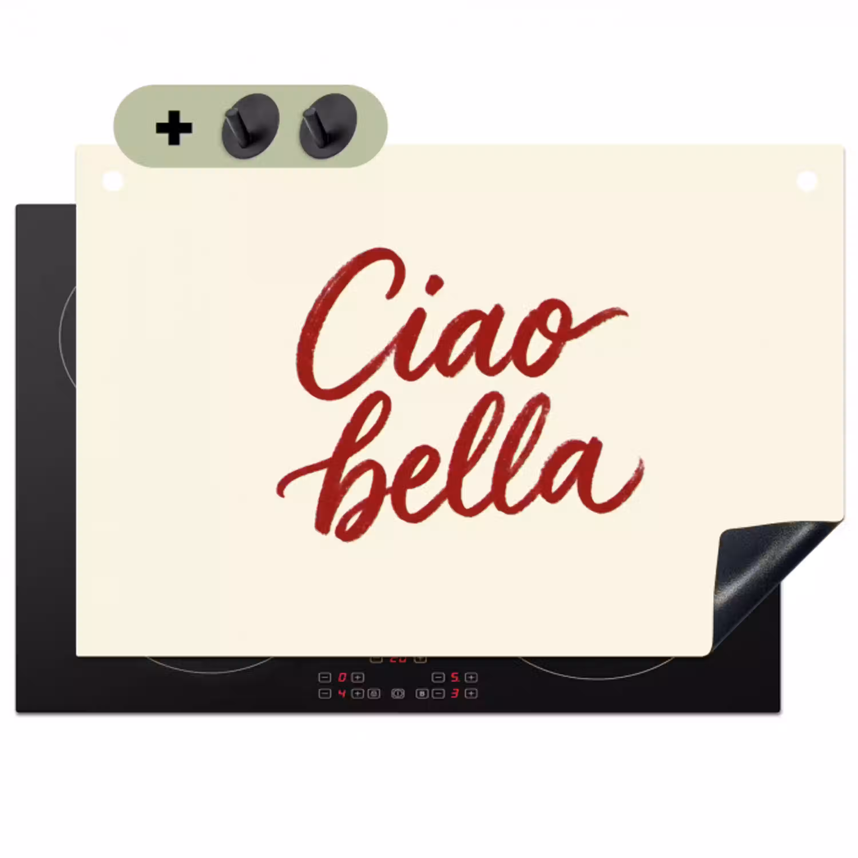Ciao bella - Rood - Wit - Minimalistisch Inductie beschemer met haakjes klein -3d