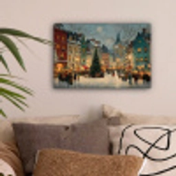 Kerstsfeer - Stadsplein - Kleurrijk canvas 2cm klein -sfeer1