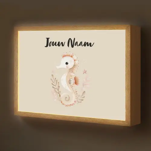Zeepaardje - Zeewier - Beige Light Box met batterij (Wandlamp kind) middel -z3d_website
