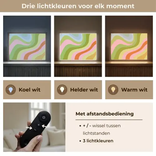 Lijnen - Pasteltinten - Golvend Light Box met batterij (Wandlamp) middel -USP_lichtkleurNL