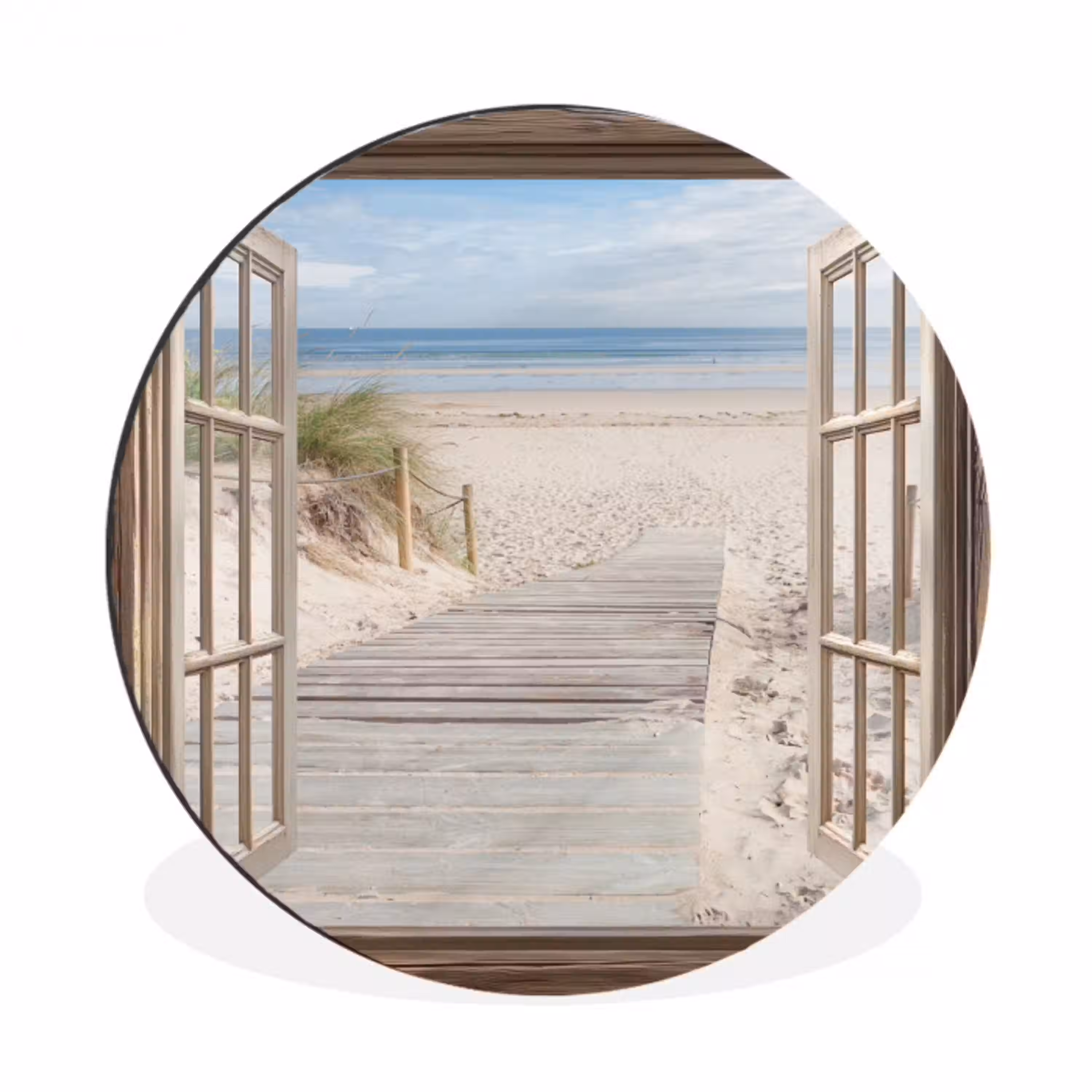Doorkijk - Strand - Duinen - Pad - Landschap Wandcirkel aluminium klein -3d