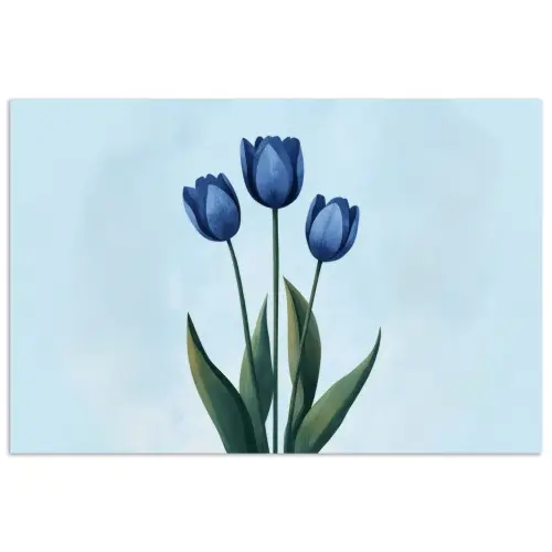 Tulpen - Blauw - Bladeren poster papier klein -3d