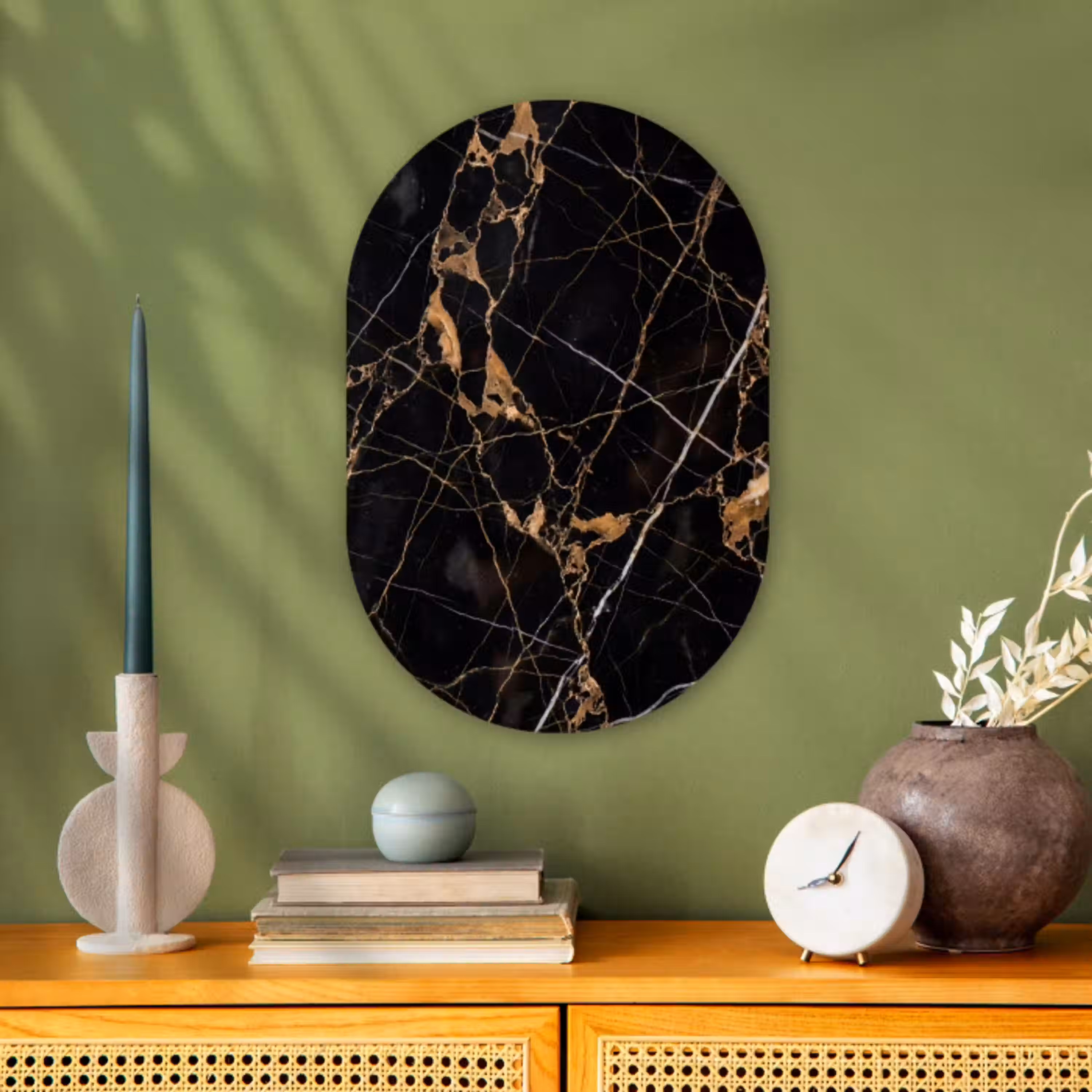 Marmer - Goud - Abstract - Zwart Wandcirkel Ovaal Forex klein -sfeer2