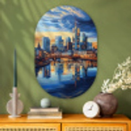 Zonsondergang Frankfurt - Stad - Skyline - Water Wandcirkel Ovaal Glas middel -sfeer2