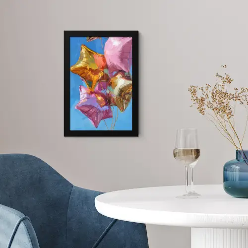 Ballonnen - Goud - Stervorm - Roze fotolijst zwart zonder passe partout klein -sfeer4