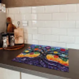 Levensboom - Mozaïek - Bloemen - Kleurrijk - Vrolijk Inductie beschermer vinyl 3mm middel -sfeer3