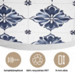 Tegelmotief - Blauw - Wit - Bloem Akoestische PET Vilt - Rond klein 838 -closeup_DE