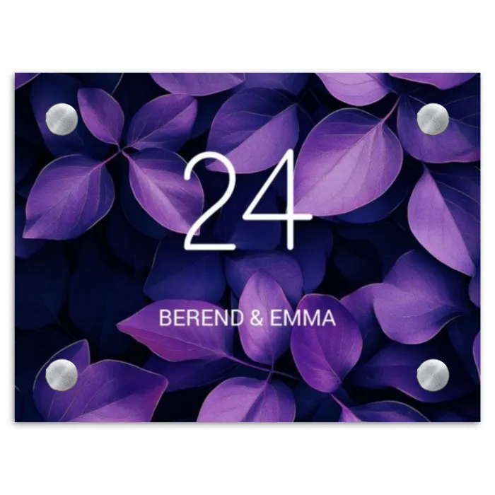 Paarse bladeren - Klassiek Naambord Rechthoek middel -3d