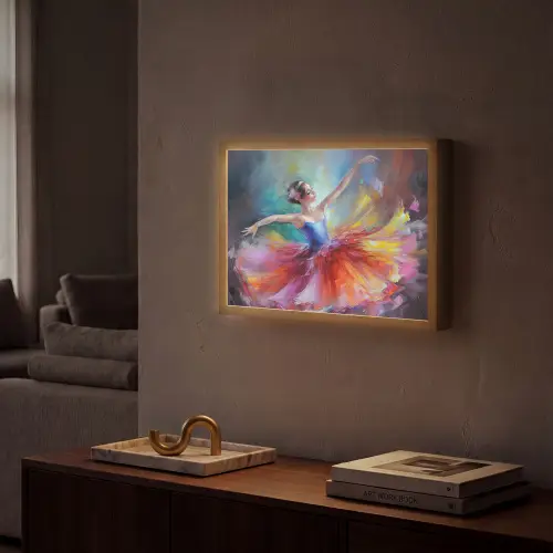 Schilderij - Olieverf - Dans - Ballerina Light Box met batterij (Wandlamp) middel -sfeer1