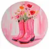 Roze - Bloemen - Cowboy Wandcirkel kunststof plaat 5mm dik klein -3d