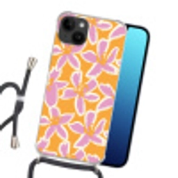 Bloemen - Patroon - Roze  - Oranje Crossbody Case iPhone 14 middel -sfeer1