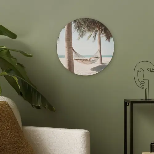 Hangmat - Palmbomen - Strand - Zee Akoestische PET Vilt - Rond klein -sfeer2