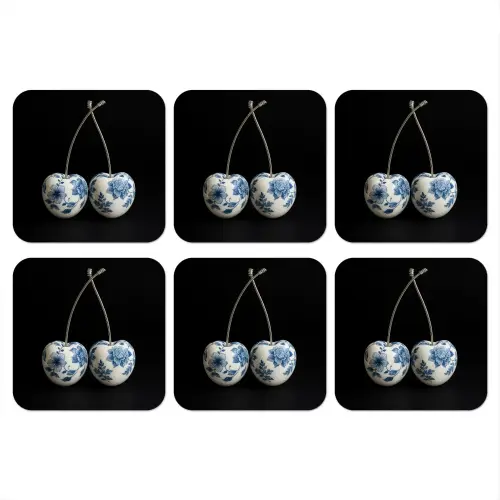 Kersen - Delfts blauw - Fruit onderzetter kurk middel -3d