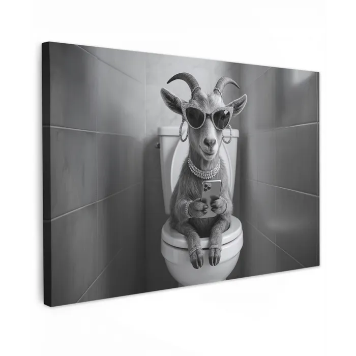 Geit - Telefoon - Toilet - Zwart - Wit canvas 2cm klein -z3d