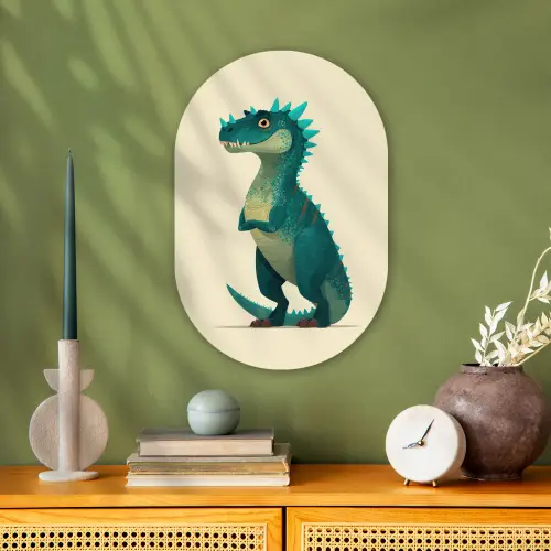 Dinosaurus - Turquoise - Stekels Wandcirkel Ovaal Forex klein -sfeer2
