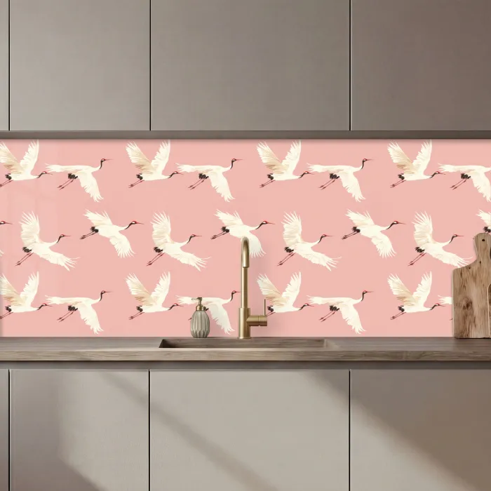 Modern - Kraanvogels - Roze keuken achterwand 2 middel 871 zz_3dshopping