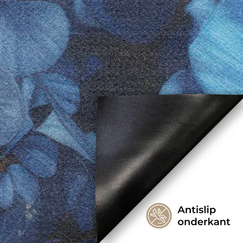 Vrouw - Blauw - Bloemen - Vlinders - Natuur Deurmat klein -antislip_NL