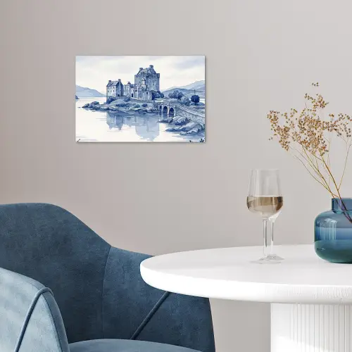 Schots - Kasteel - Blauw - Aquarel poster papier klein -sfeer3