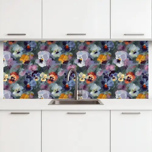 Pastel - Viooltjes - Groen - Patroon keuken achterwand 2 middel 871 -3d