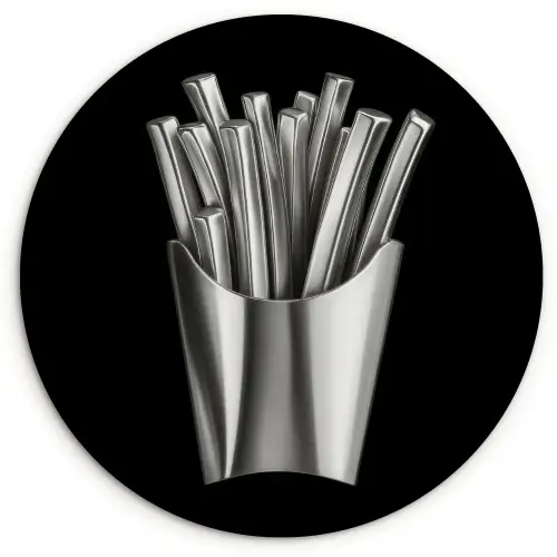 Frietjes - Futuristisch - Zilver Wandcirkel kunststof plaat 5mm dik klein -3d