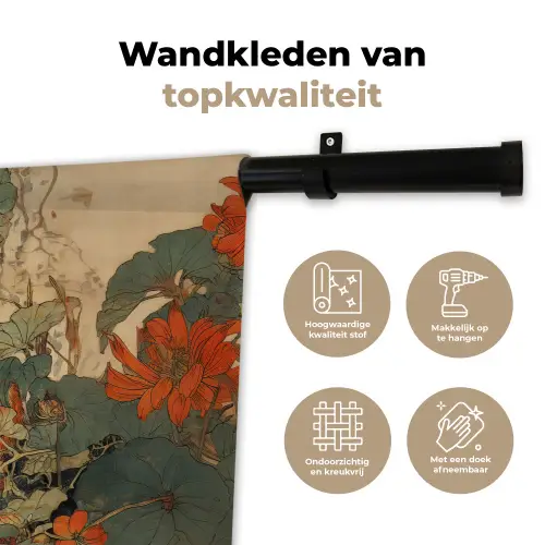 Kat - Sierlijk - Bloemen Wandkleed katoen klein -sfeer2