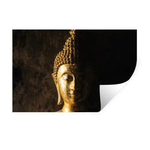 Buddha - Boeddha beeld - Goud - Spiritueel - Zwart Muursticker klein -3d