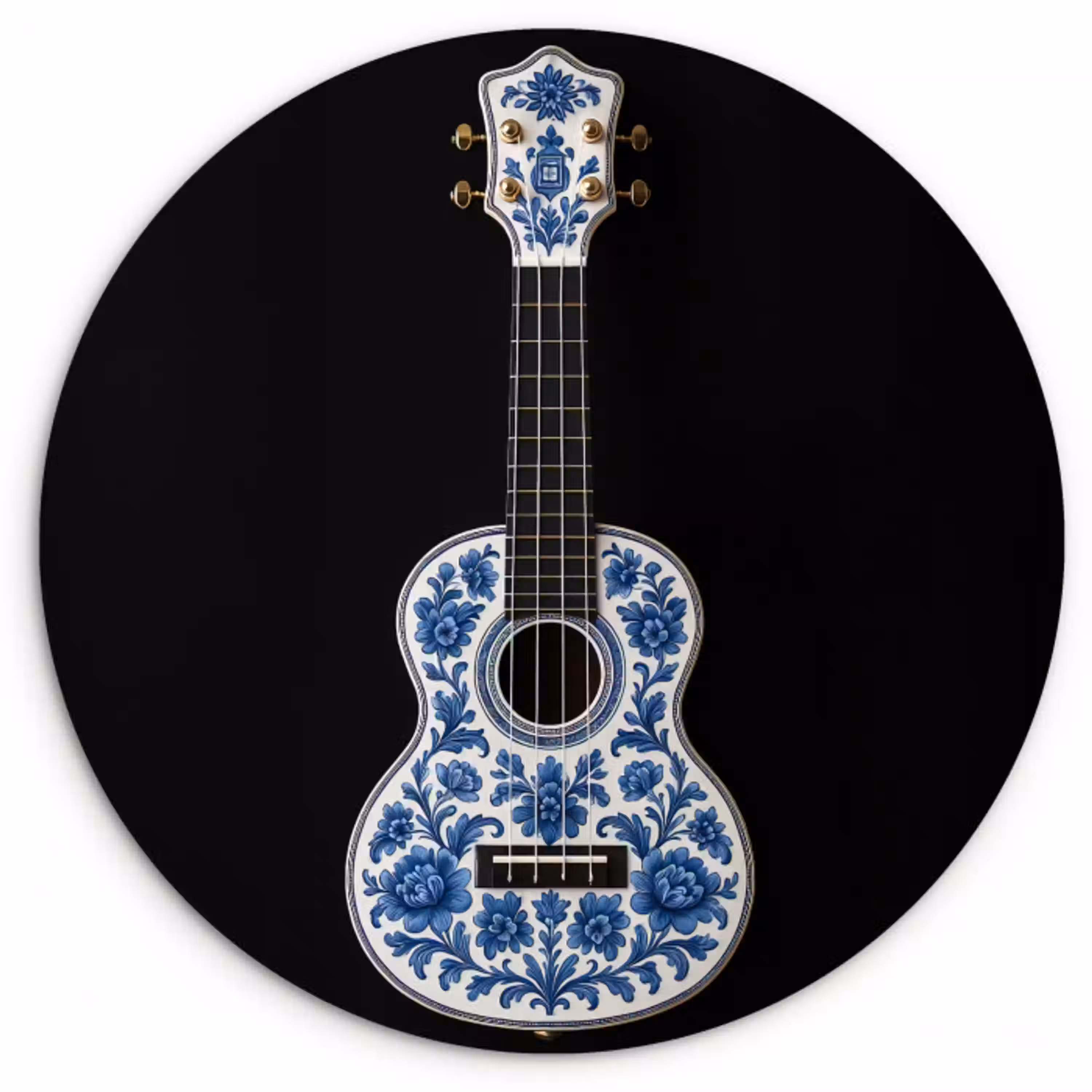 Ukelele - Delfts - Blauw - Muziek Wandcirkel plexiglas klein -3d