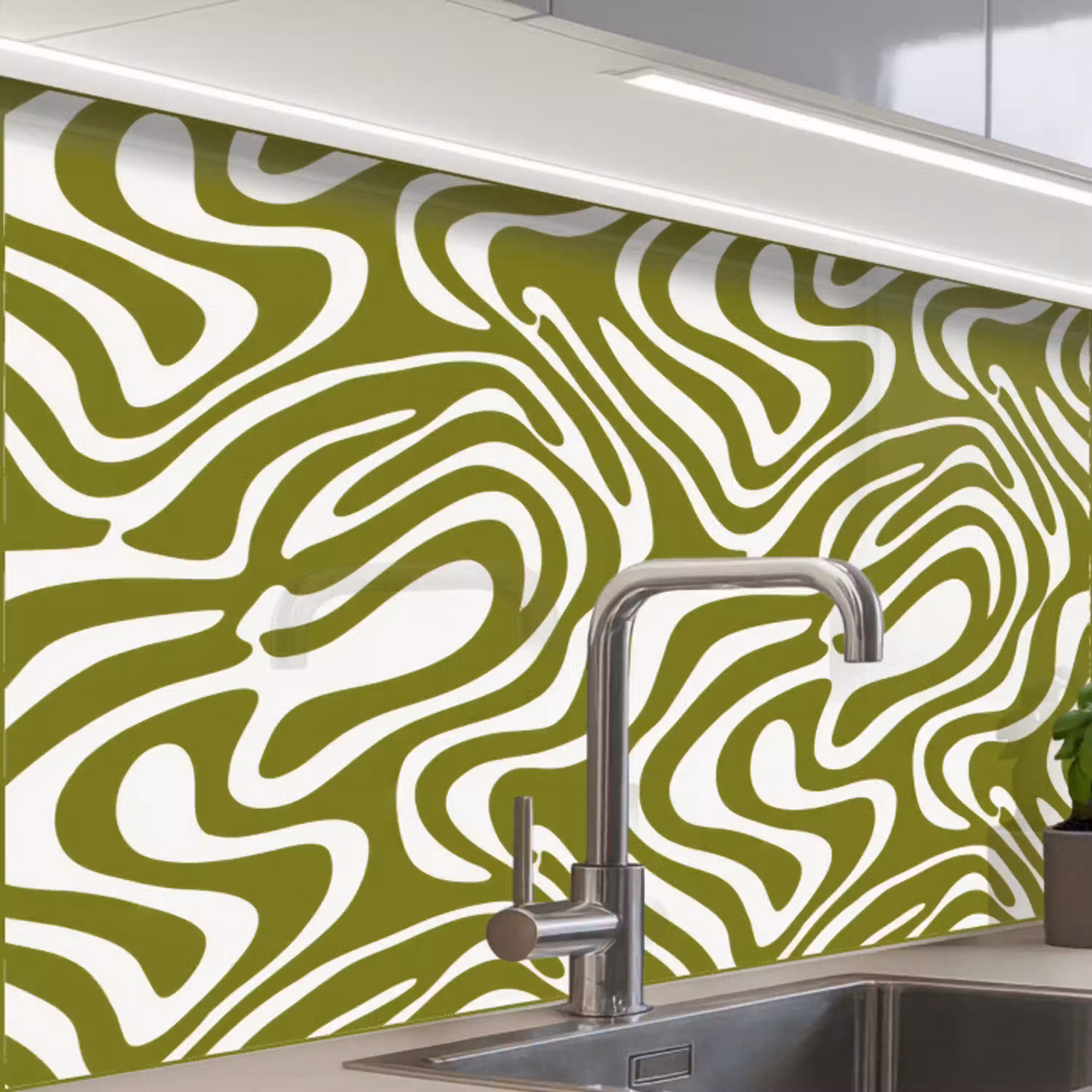 Lijnpatroon - Groen - Organisch keuken achterwand 2 middel 865 -zzzz3d_schuin