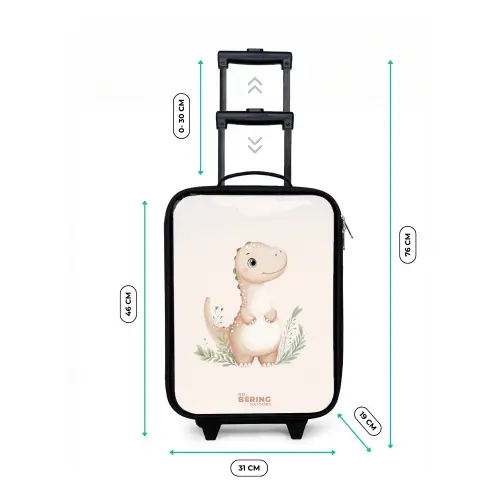 Beige dinosaurus met groene blaadjes Kinderkoffer - Zwart klein -productfoto_formaten