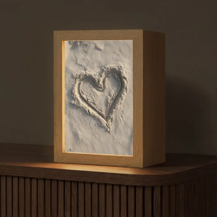 Hartvorm - Getekend - Beige - Zand Light Box met kabel (Tafellamp) klein -z3d_website