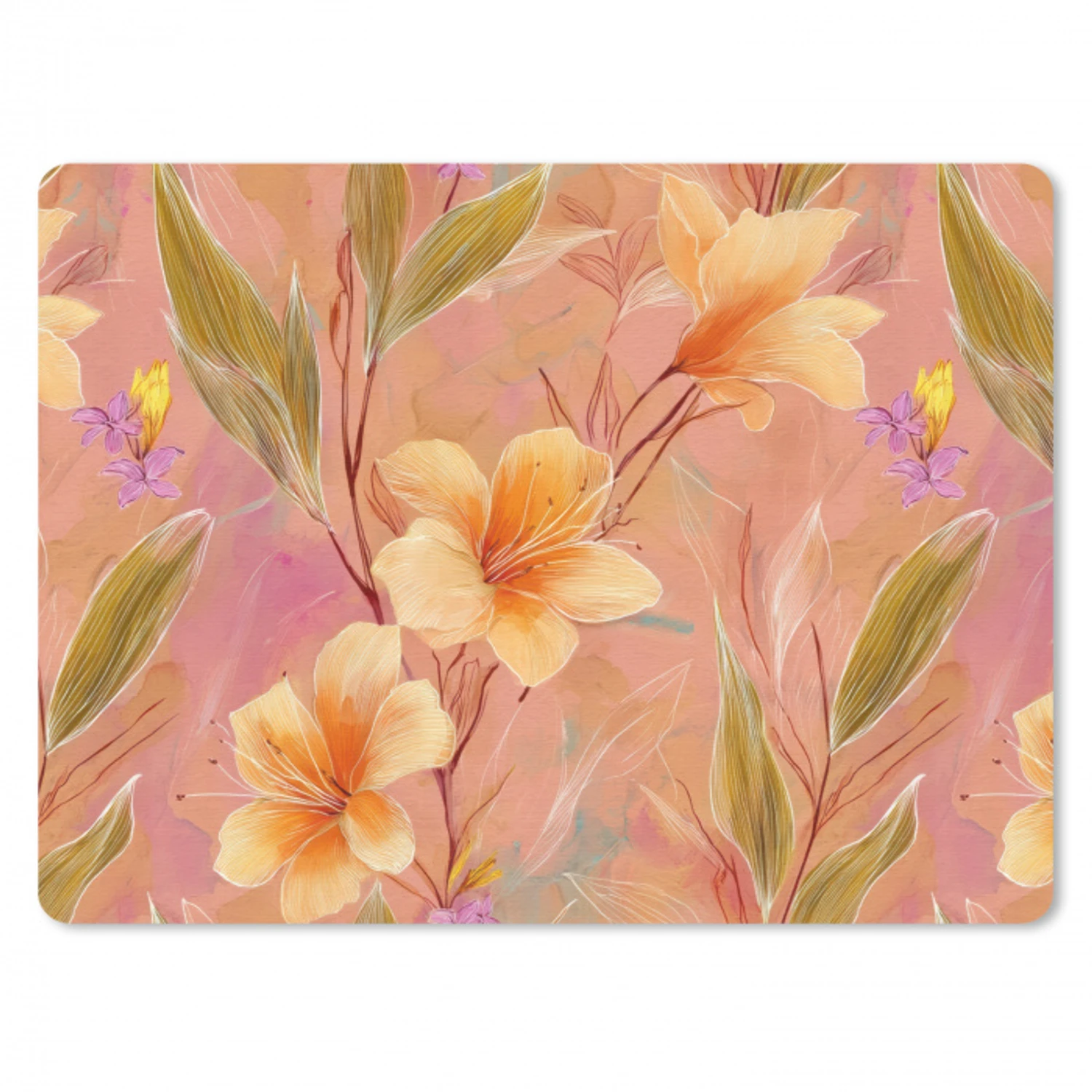 Botanisch - Bloemen - Kleurrijk muismat rubber klein 262 -3d