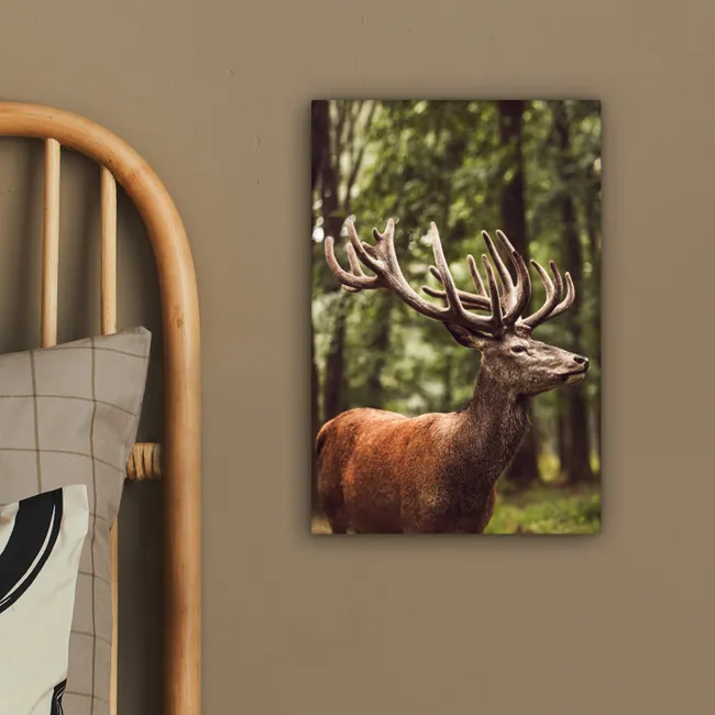 Wandbild Hirsch & Reh Im Wald – Handgemachtes Leinwandbild, Gerahmt, 100x100 Cm, Orange Akzente