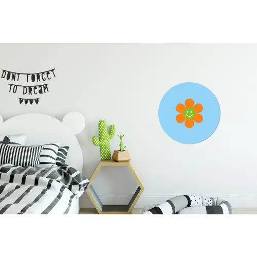 Bloem - Smiley - Kleurrijk Wandcirkel aluminium klein -kinderkamer