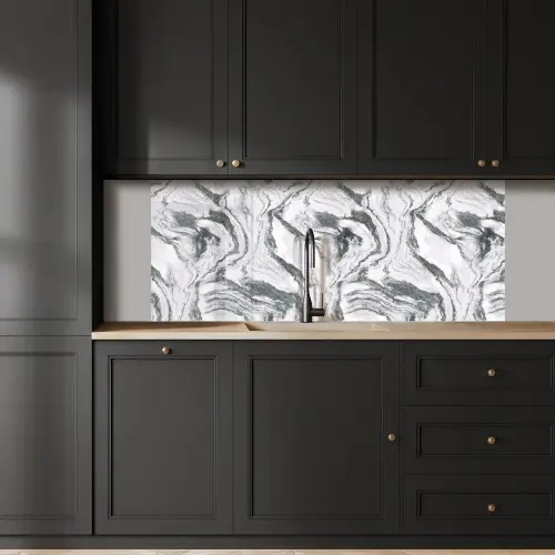 Wit - Marmer - Golvend - Grafiet keuken achterwand 2 middel 871 -sfeer1