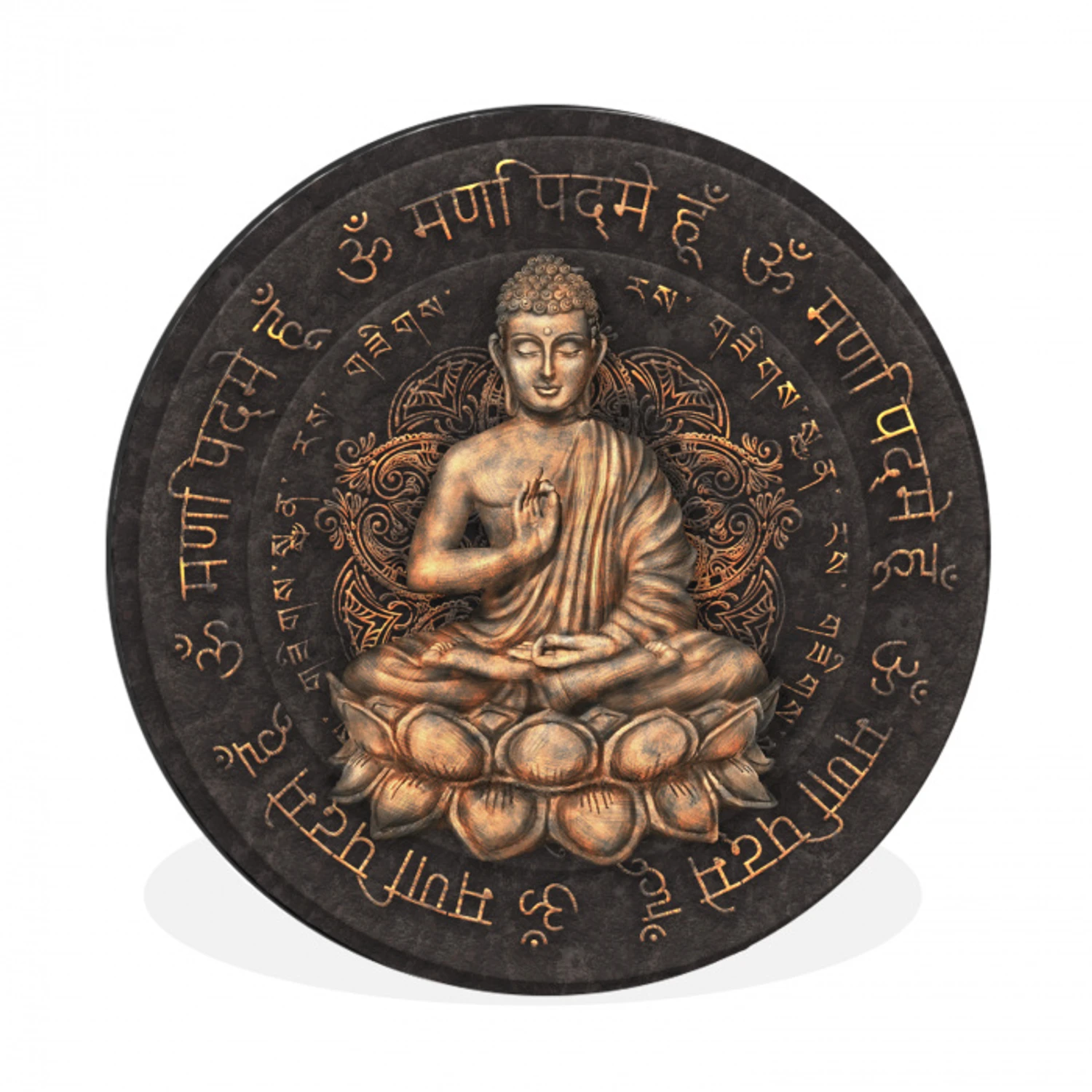 Boeddha - Mantra - Meditatie - Spiritueel - Koper Wandcirkel aluminium klein -3d
