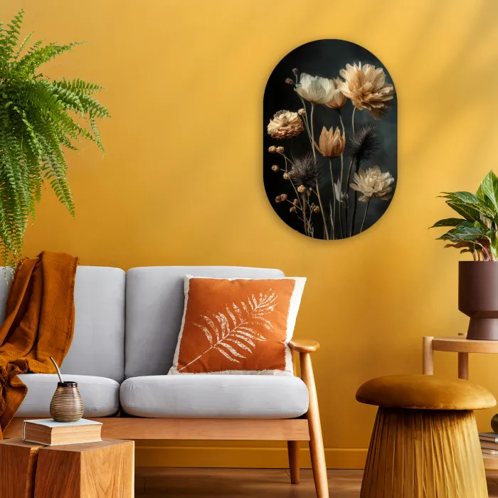 Boeket - Bloemen - Licht - Zwart Wandcirkel Ovaal Forex klein -sfeer4