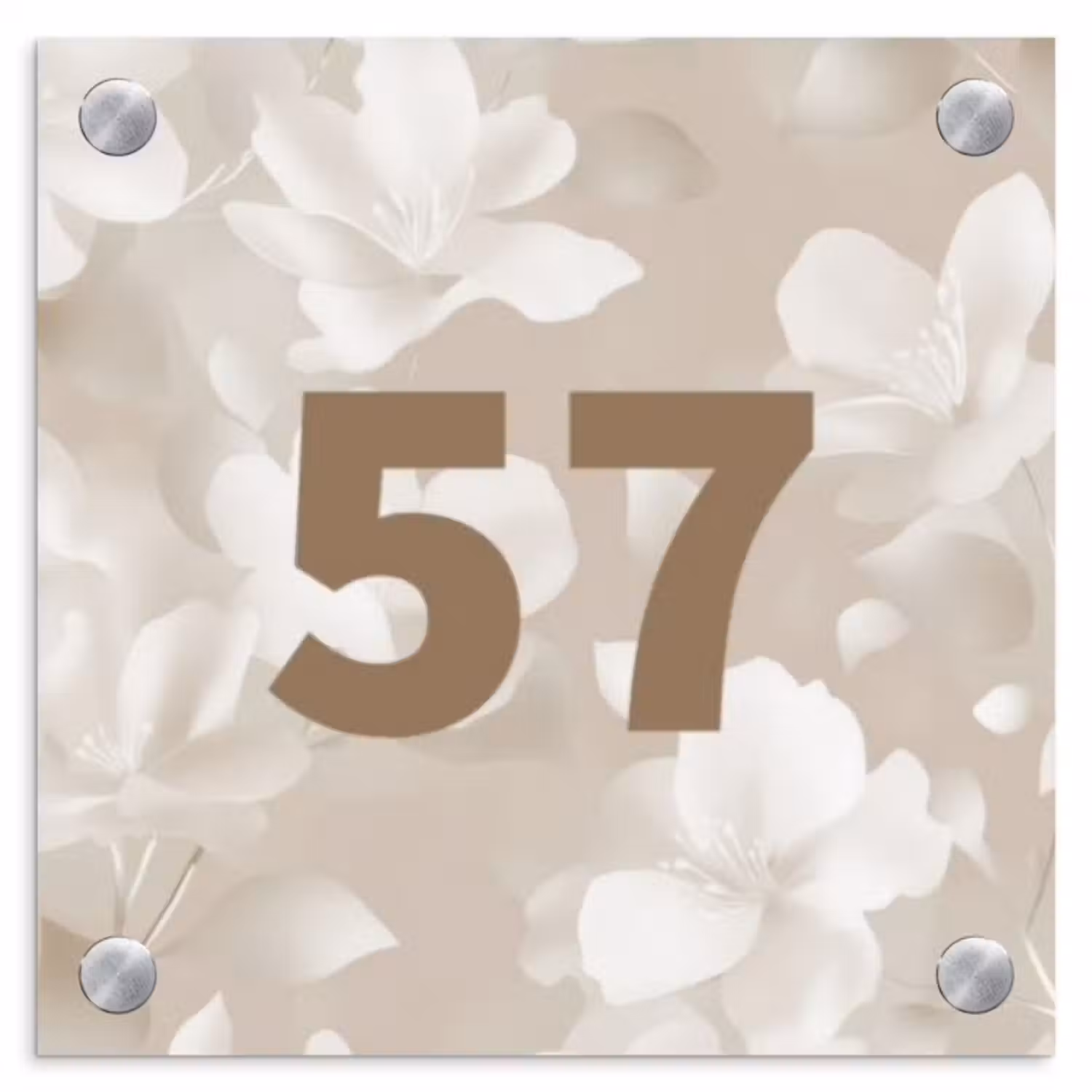 Naambordje voordeur - Vierkant - Beige bloemen - Traditioneel