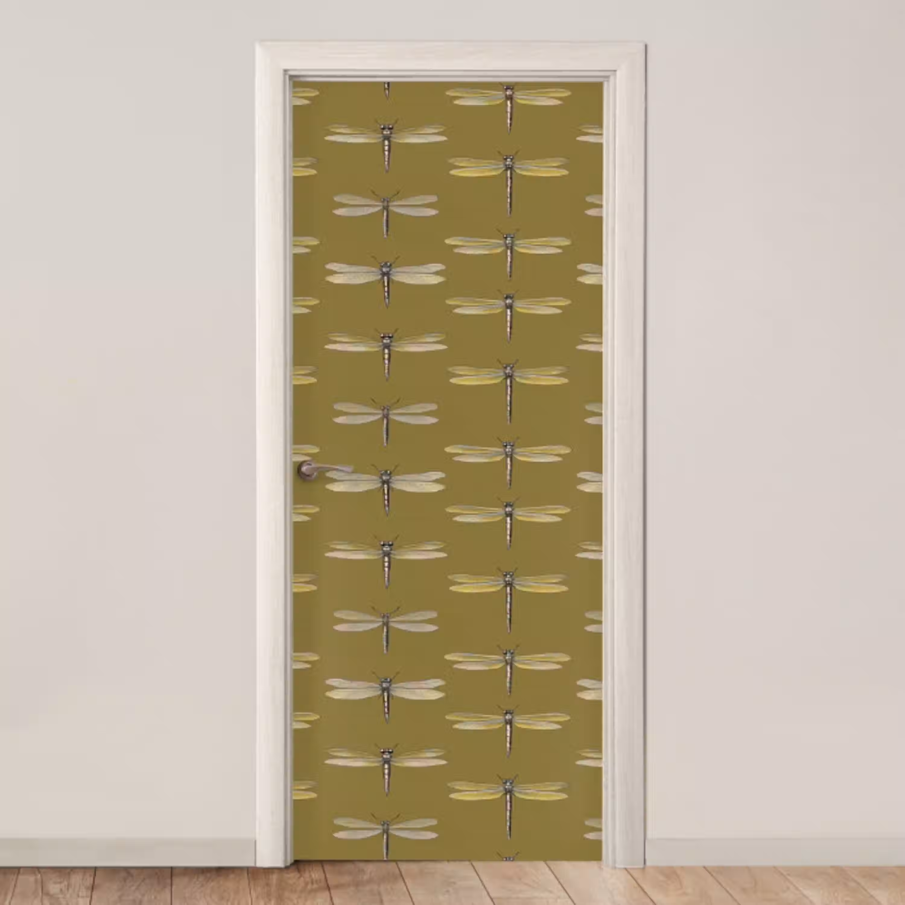 Libellen - Patroon - Groen deurposter klein 289 -3d_beige