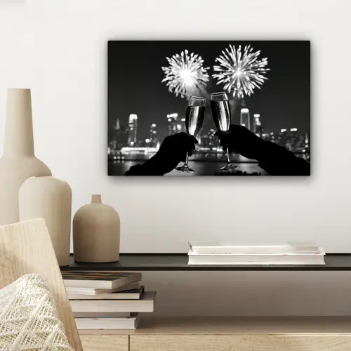 Vuurwerk - Proosten - Skyline - Champagne canvas 2cm klein -sfeer6