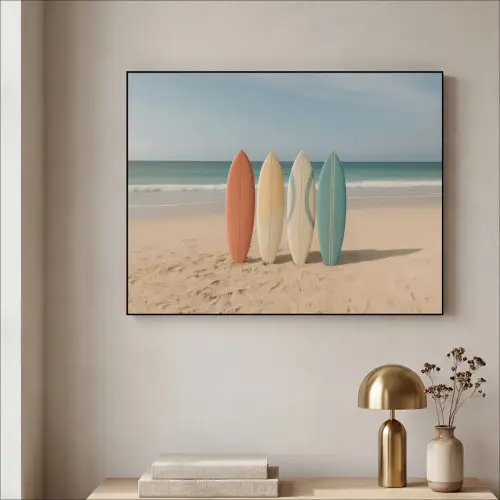 Strand - Surfbord - Pastel Textielframe zwart klein -sfeer2