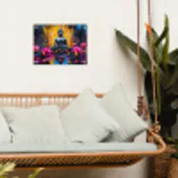 Buddha - Bloemen - Kaarsen - Geel tuinposter los doek klein -sfeer7