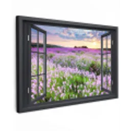 Uitzicht op Lavendelveld bij Zonsondergang Tuinposter op houten frame 2 cm dik klein -3d