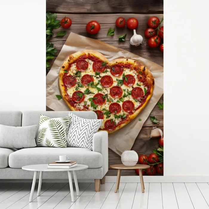 Pizza - Hart - Pepperoni - Tomaat fotobehang vinyl groot -woonkamer