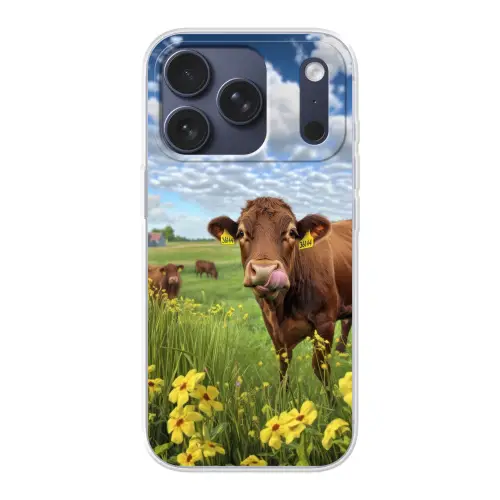 Koe - Weide - Bloemen Telefoonhoesje iPhone 17 Pro klein -3d