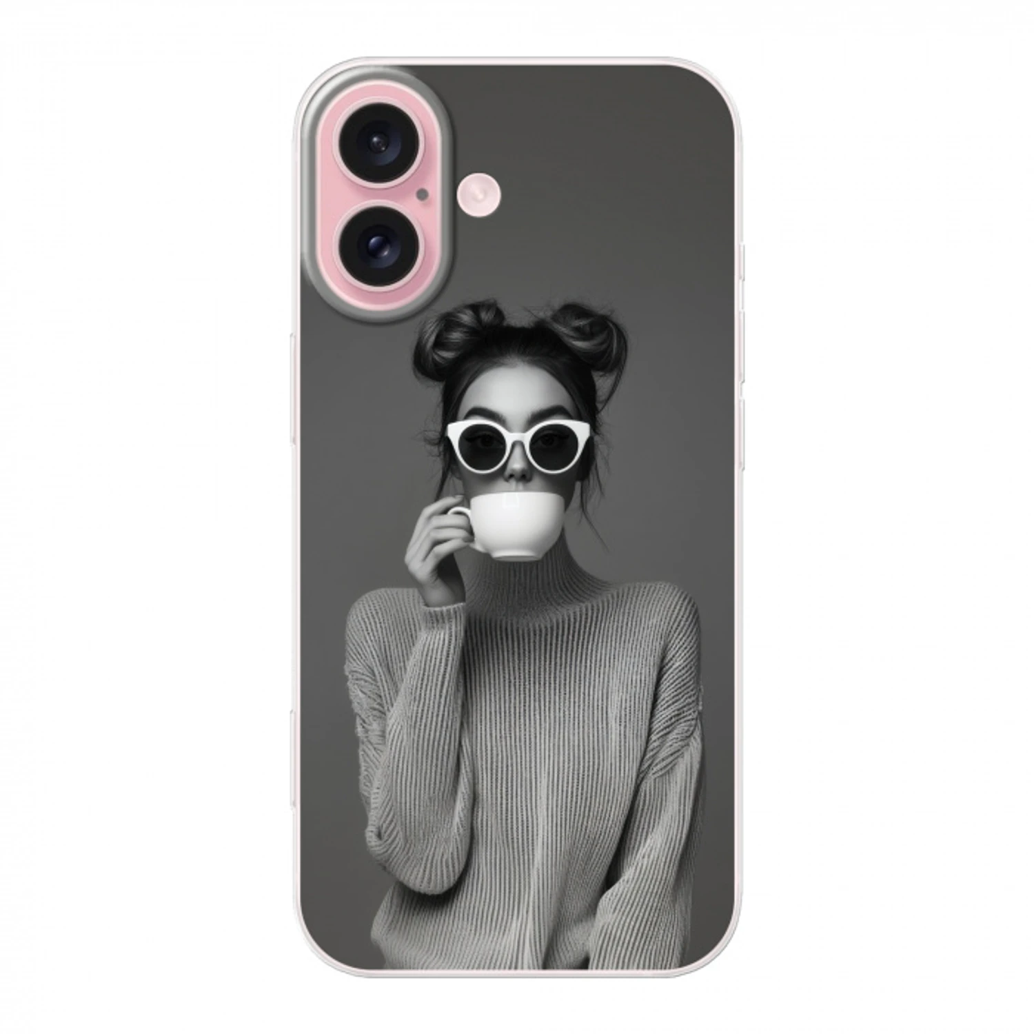 Vrouw - Koffie - Zwart - Wit Apple iPhone 16 klein -3d