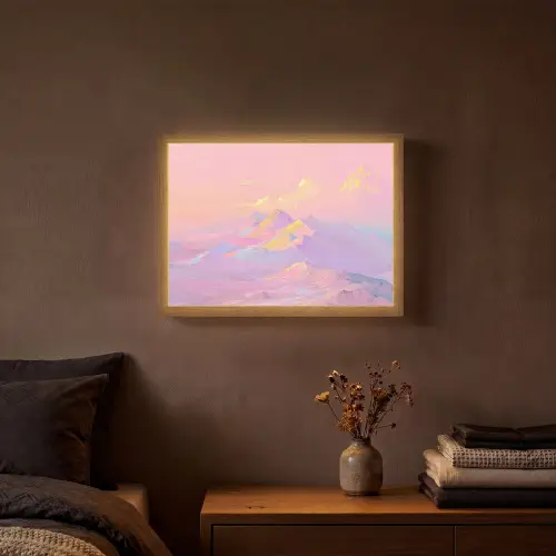 Bergtoppen - Wolken - Dromerig Light Box met batterij (Wandlamp) middel -sfeer4